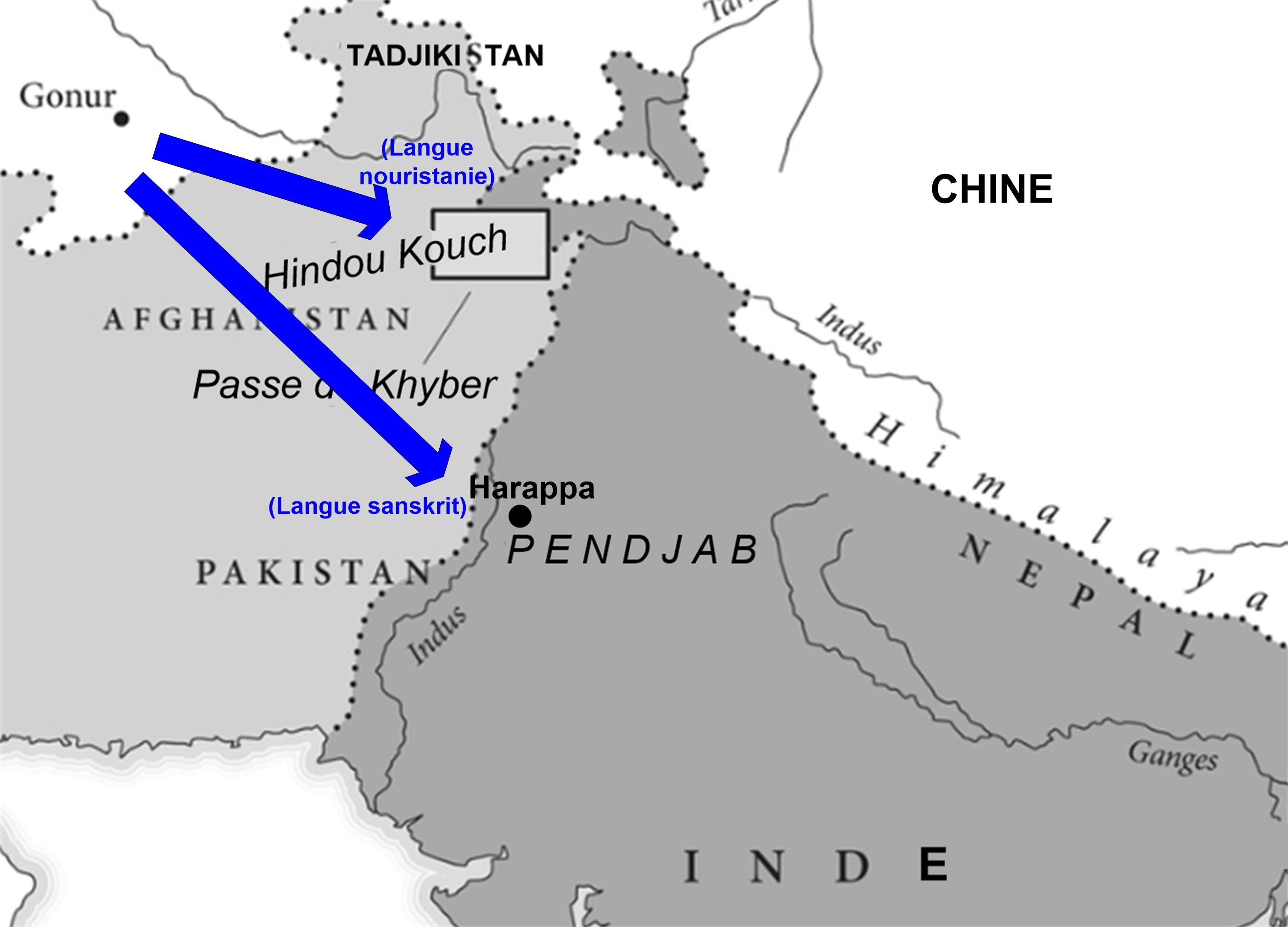 Migration du nouristanie et du sanskrit